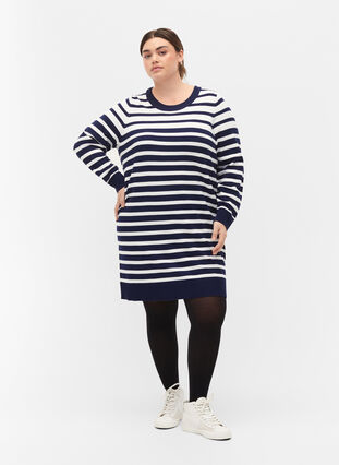 Robe en maille à manches longues, Peacoat W. Stripes, Model image number 2