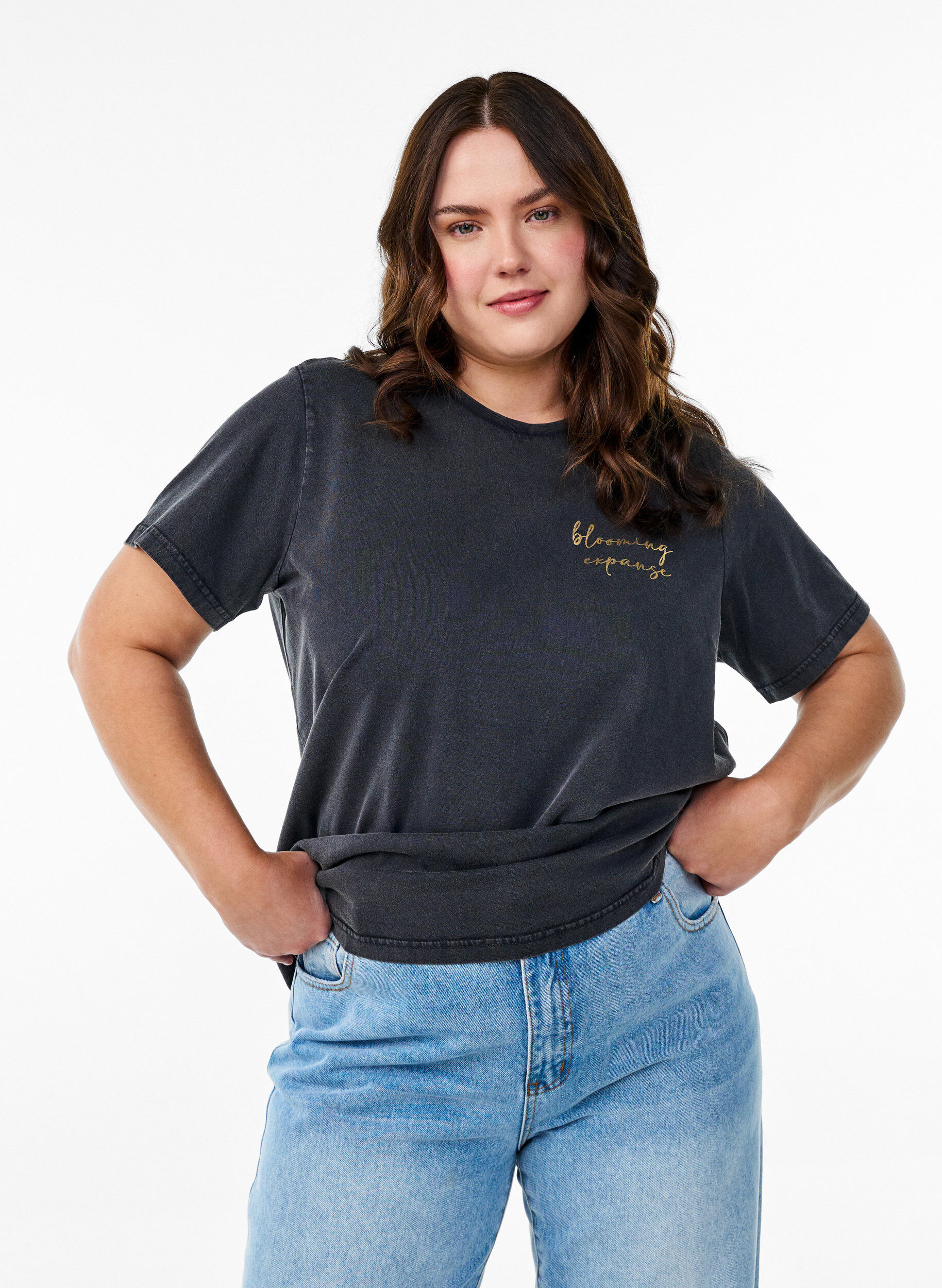 T-shirt in biologisch katoen met een coole print, Grijs, Model