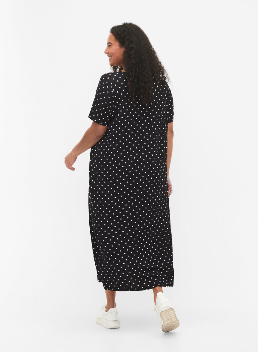 Robe midi en viscose à manches courtes, Black Dot, Model image number 1