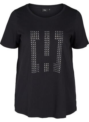 Katoenen t-shirt met klinknagels, Black w Excla, Packshot image number 0