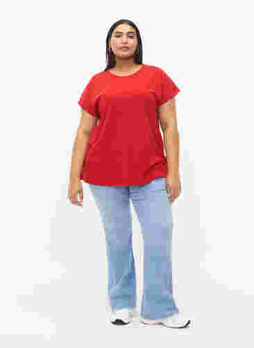 T-shirt met korte mouwen van katoenmix, Tango Red, Model image number 2