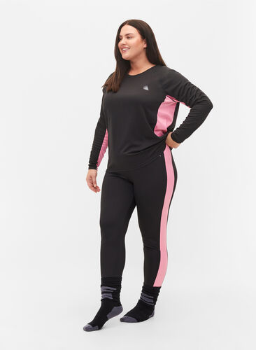 Pantalon de ski avec bande contrastée, Black w. Sea Pink, Model image number 0