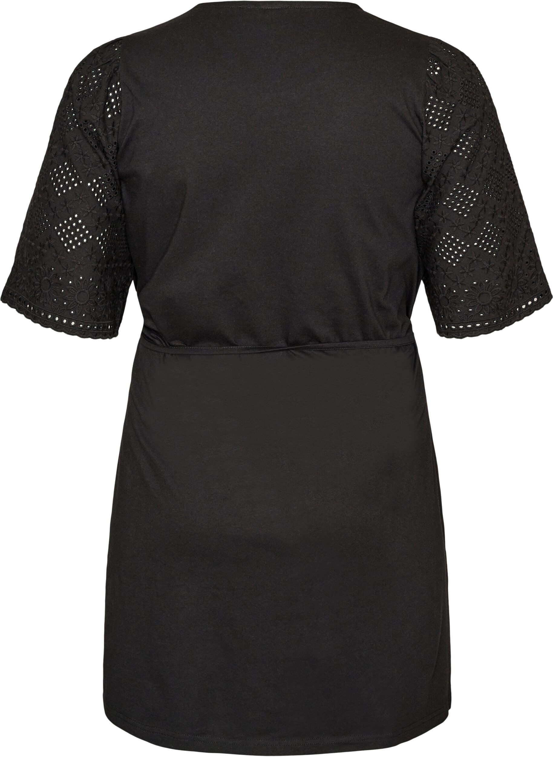 ZizziRobe en coton avec manches en broderie anglaise et ceinture &agrave; nouer, Noir, Packshot image number 1