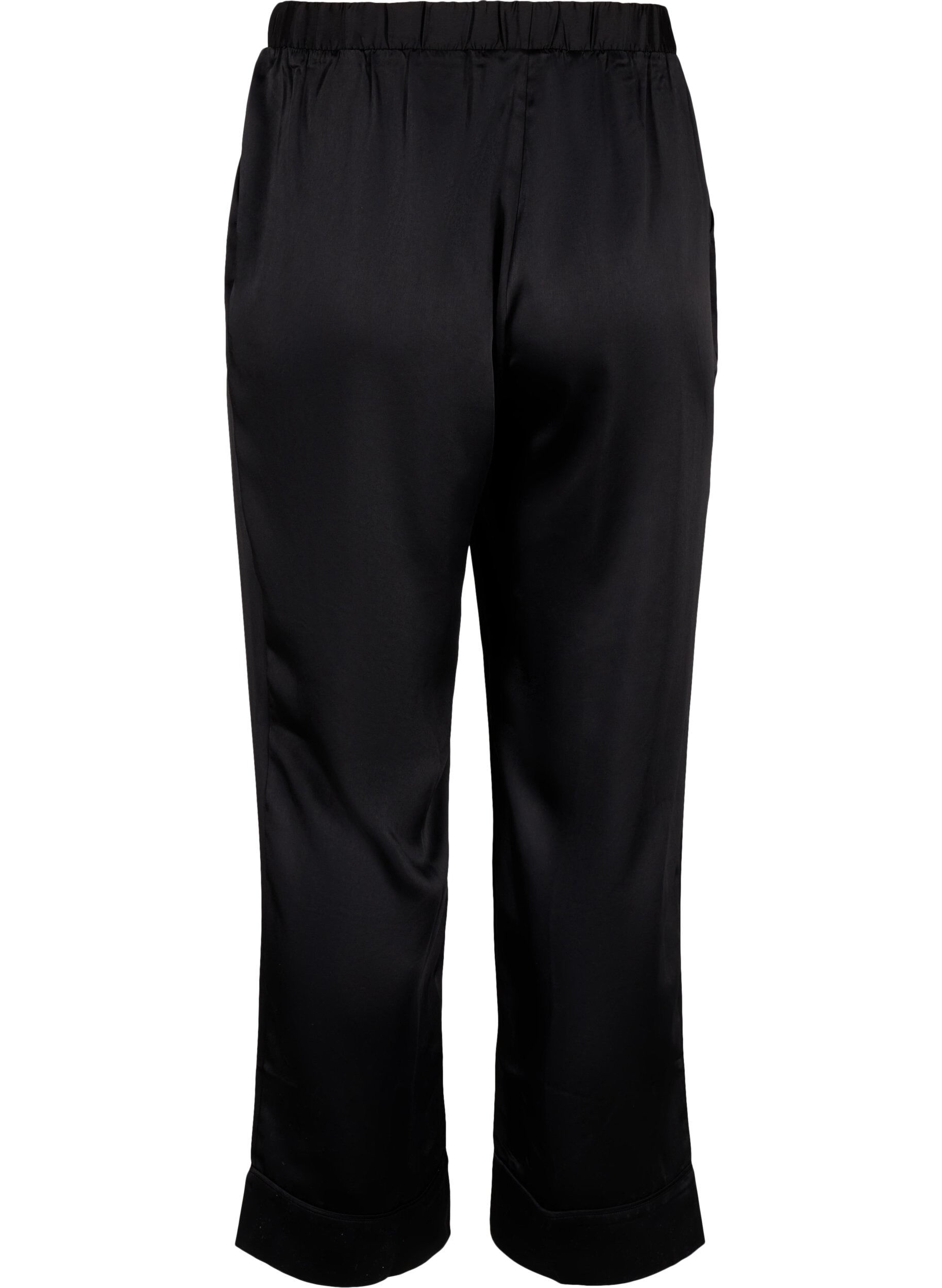 ZizziSatijnen pyjamabroek met elastische tailleband, Black, Packshot image number 1
