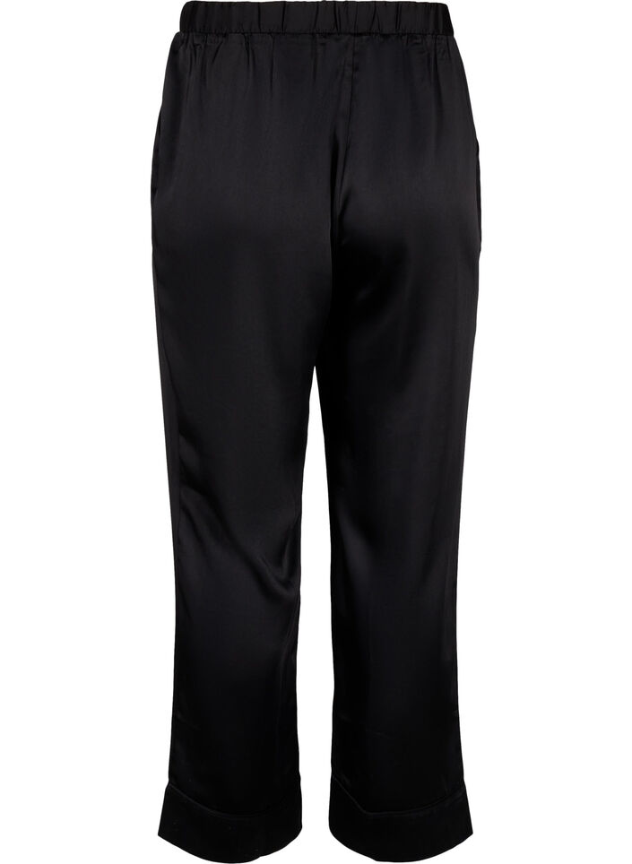 Pantalon de pyjama en satin avec taille élastiquée, Black, Packshot image number 1