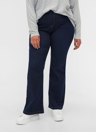 Ellen jeans met hoge taille en bootcut, Dark blue denim, Model image number 2
