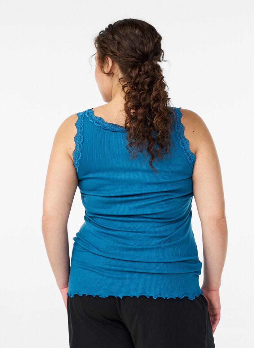 Haut avec bordure en dentelle, Bleu p&eacute;trole, Model image number 2