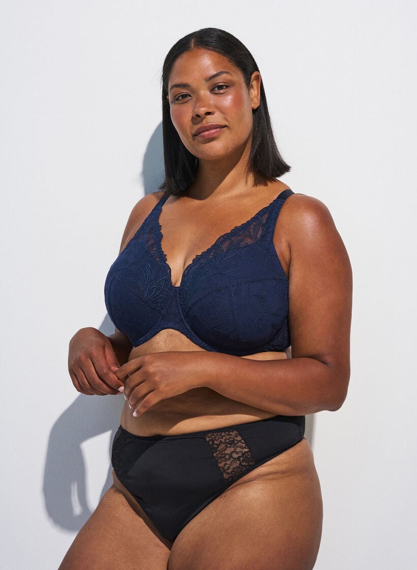 Soutien-gorge rembourr&eacute; en dentelle avec armatures, Bleu, Image image number 0