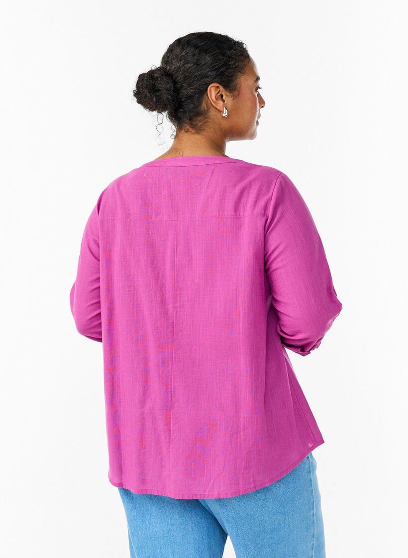 Chemisier en coton avec col en V, Rose, Model image number 2