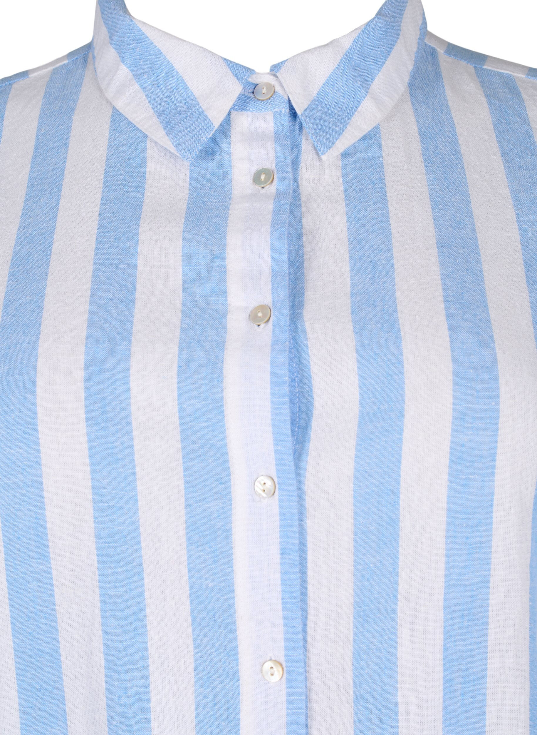 ZizziLang shirt van linnen en katoen, Blue White Stripe, Packshot image number 2