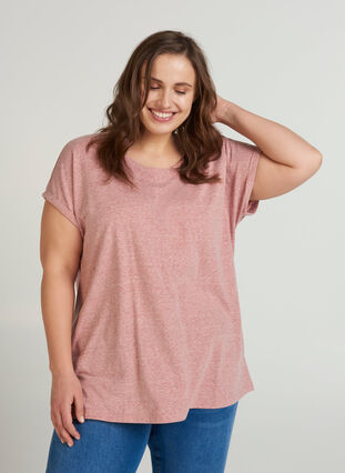 T-shirt chiné en coton, Old Rose Mélange, Model image number 0