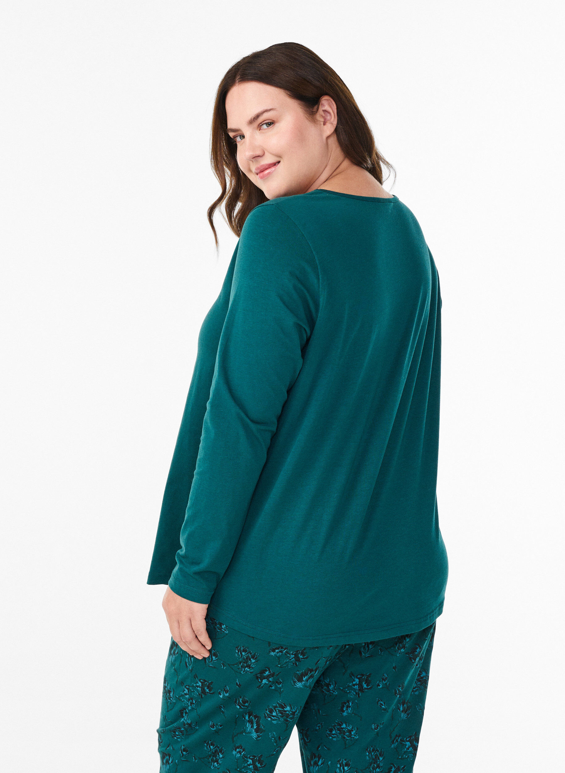 ZizziHaut de nuit en coton avec imprim&eacute; sur le devant, Turquoise, Model image number 2