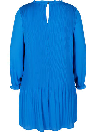 Robe plissée à manches longues et volants, Dazzling Blue, Packshot image number 1