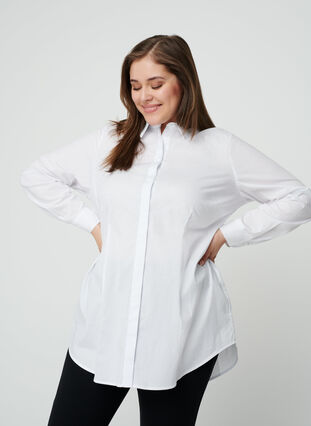 Katoenen blouse met lage mouwen, Bright White, Model image number 0