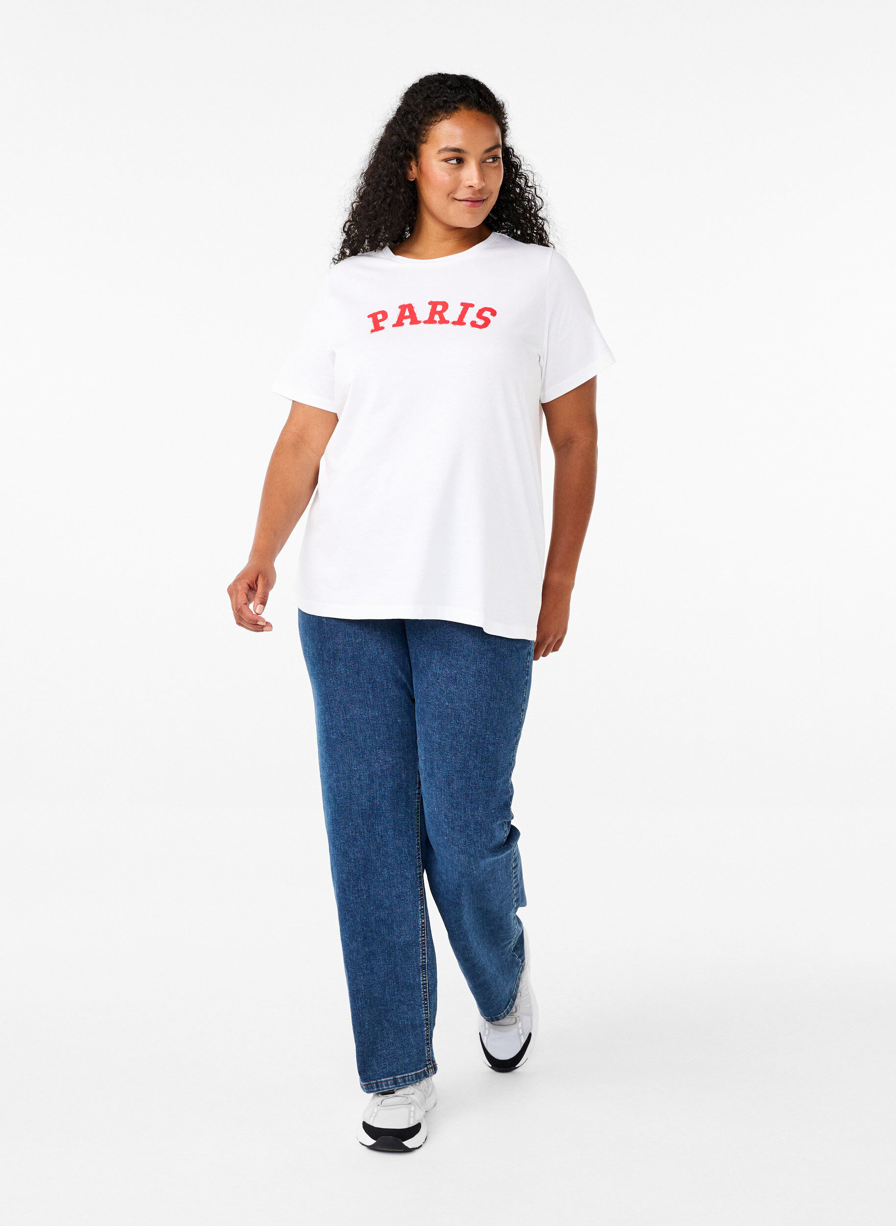 Zizzi T-shirt en coton biologique avec imprim&eacute;, Bright White Printet, Model image number 2