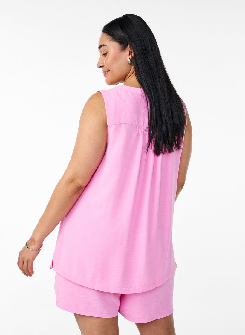 Mouwloze top met kreukeffecten, Roze, Model image number 2