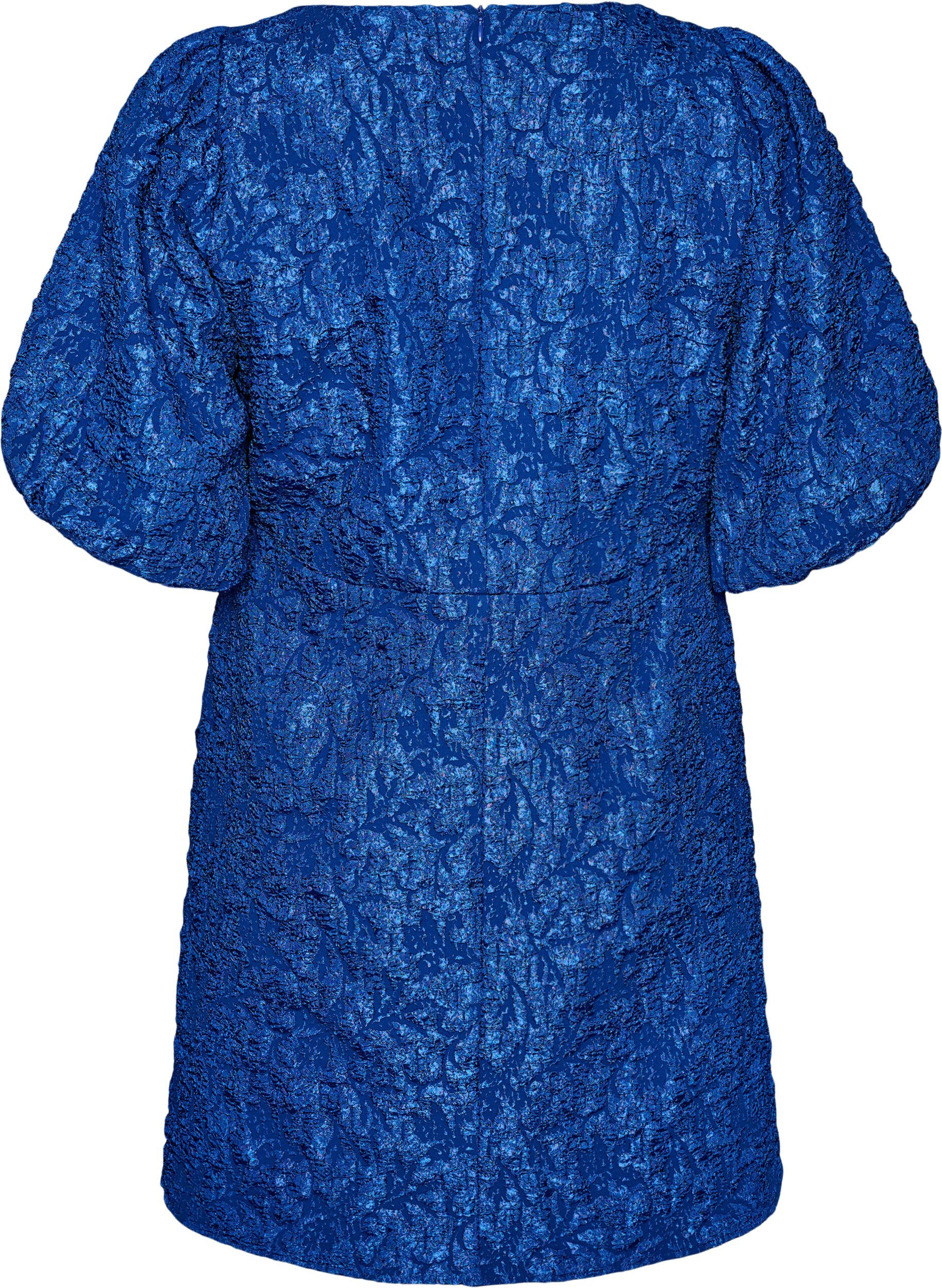 ZizziRobe en jacquard &agrave; coupe &eacute;vas&eacute;e avec manches bouffantes, Bleu, Packshot image number 1
