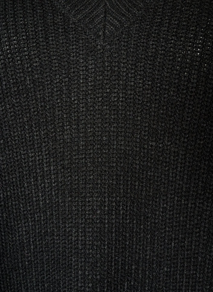 Blouse longue en maille c&ocirc;tel&eacute;e avec col en V, Noir, Packshot image number 2