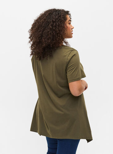 Haut en coton à manches courtes en forme trapèze , Ivy Green YES, Model image number 1