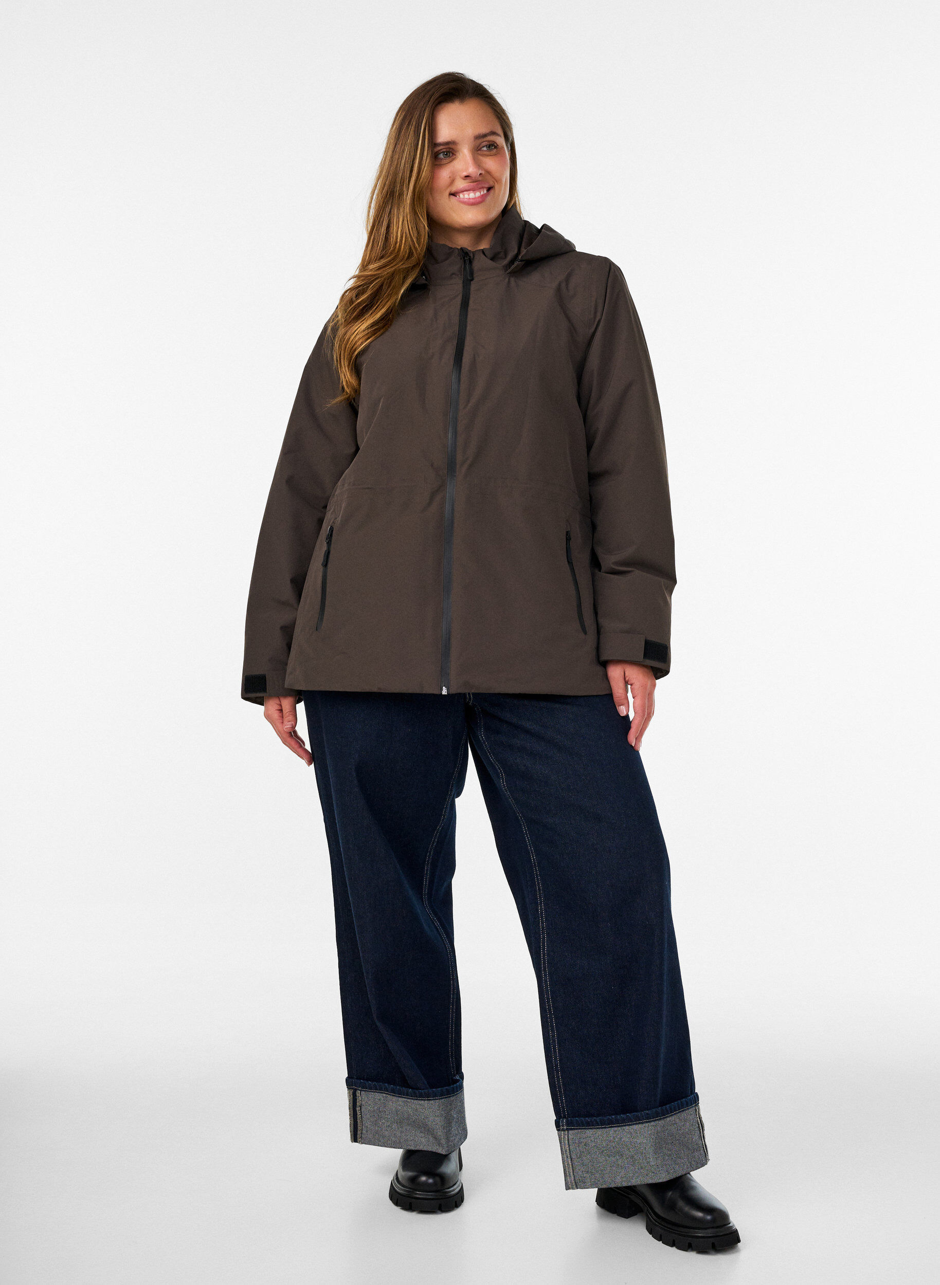 ZizziWaterdichte winterjas met afneembare capuchon, Bruin, Model image number 1