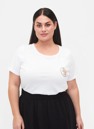 T-shirt en coton avec impression sur le devant, White Chest Print, Model image number 0