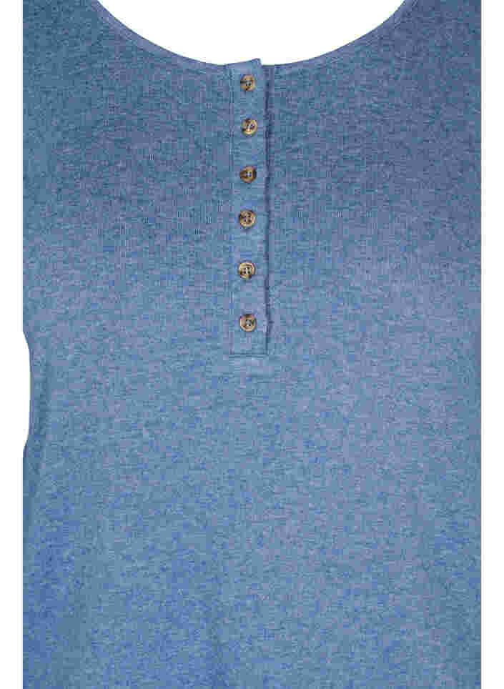 Blouse unie à boutons et manches 3/4, Blue Melange, Packshot image number 2
