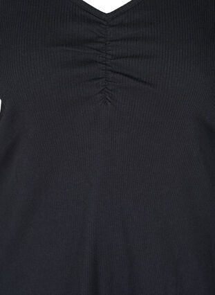 Blouse en coton côtelé col V et effet froissé, Black, Packshot image number 2