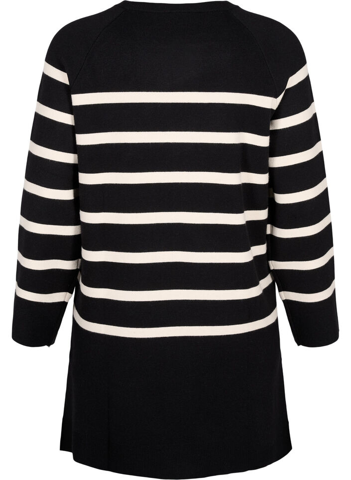 Gebreide jurk met ronde hals en split, Zwart, Packshot image number 1