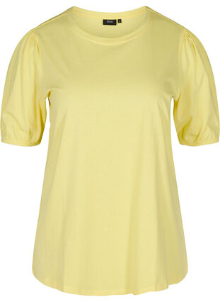 Katoenen t-shirt met elleboogmouwen, Pale Banana, Packshot image number 0