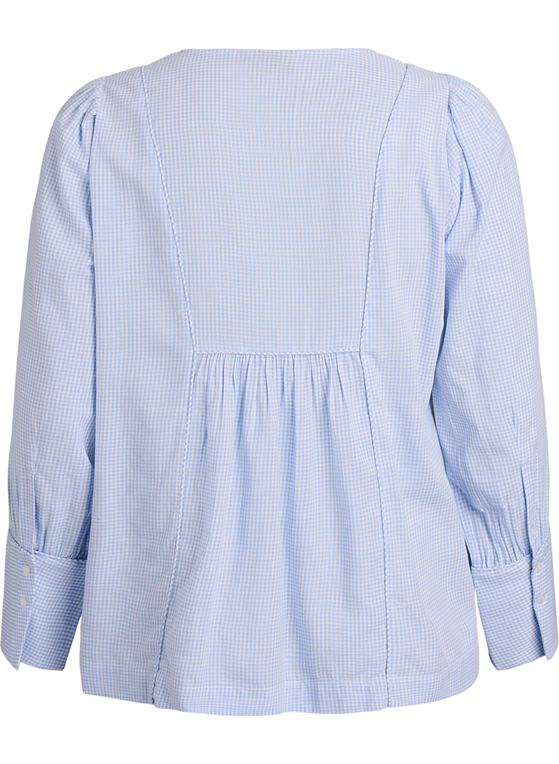 Zizzi Blouse coupe &eacute;vas&eacute;e &agrave; carreaux, Bleu, Packshot image number 1