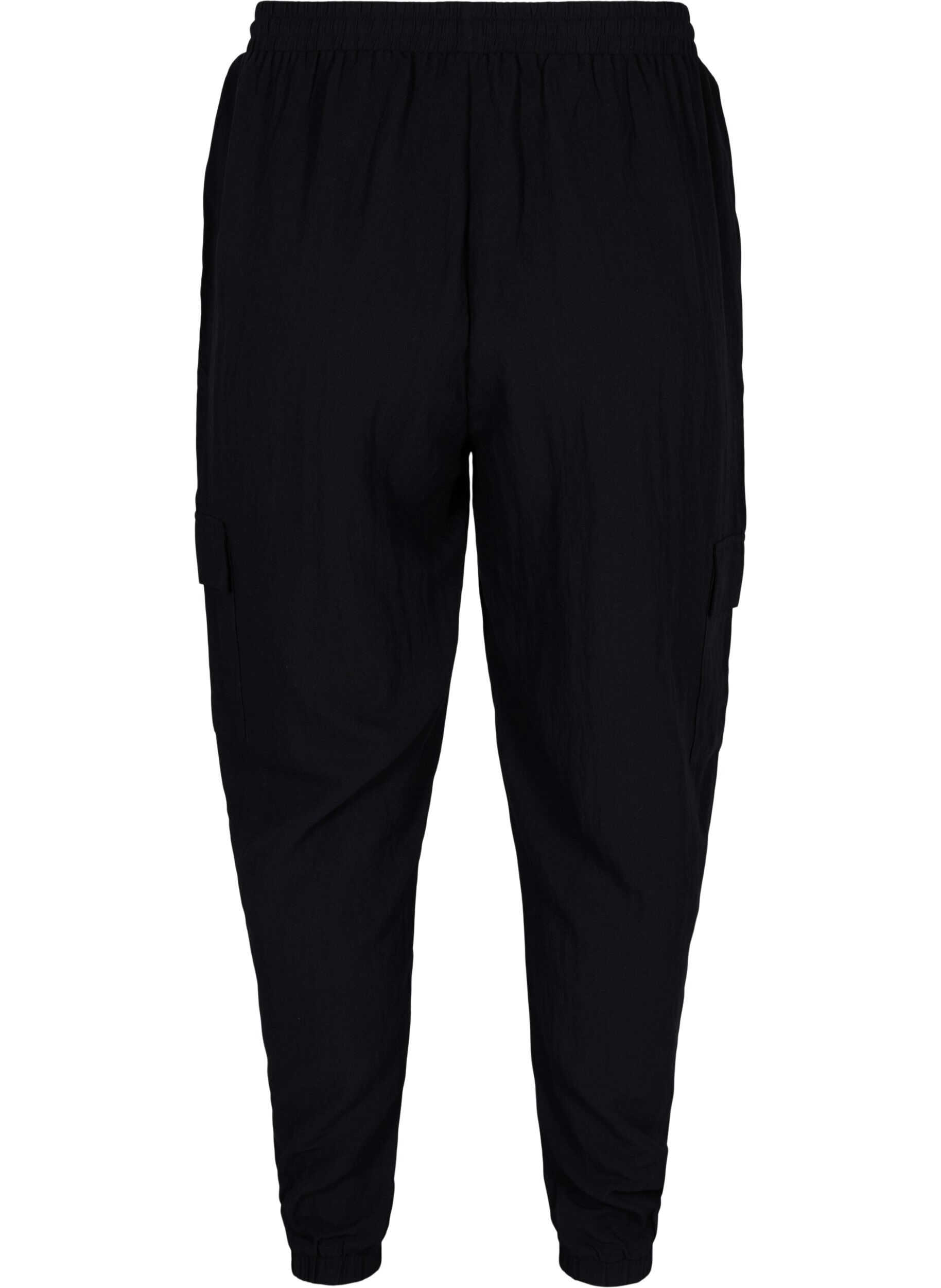 Zizzi Pantalon ample en viscose avec grandes poches, Black, Packshot image number 1