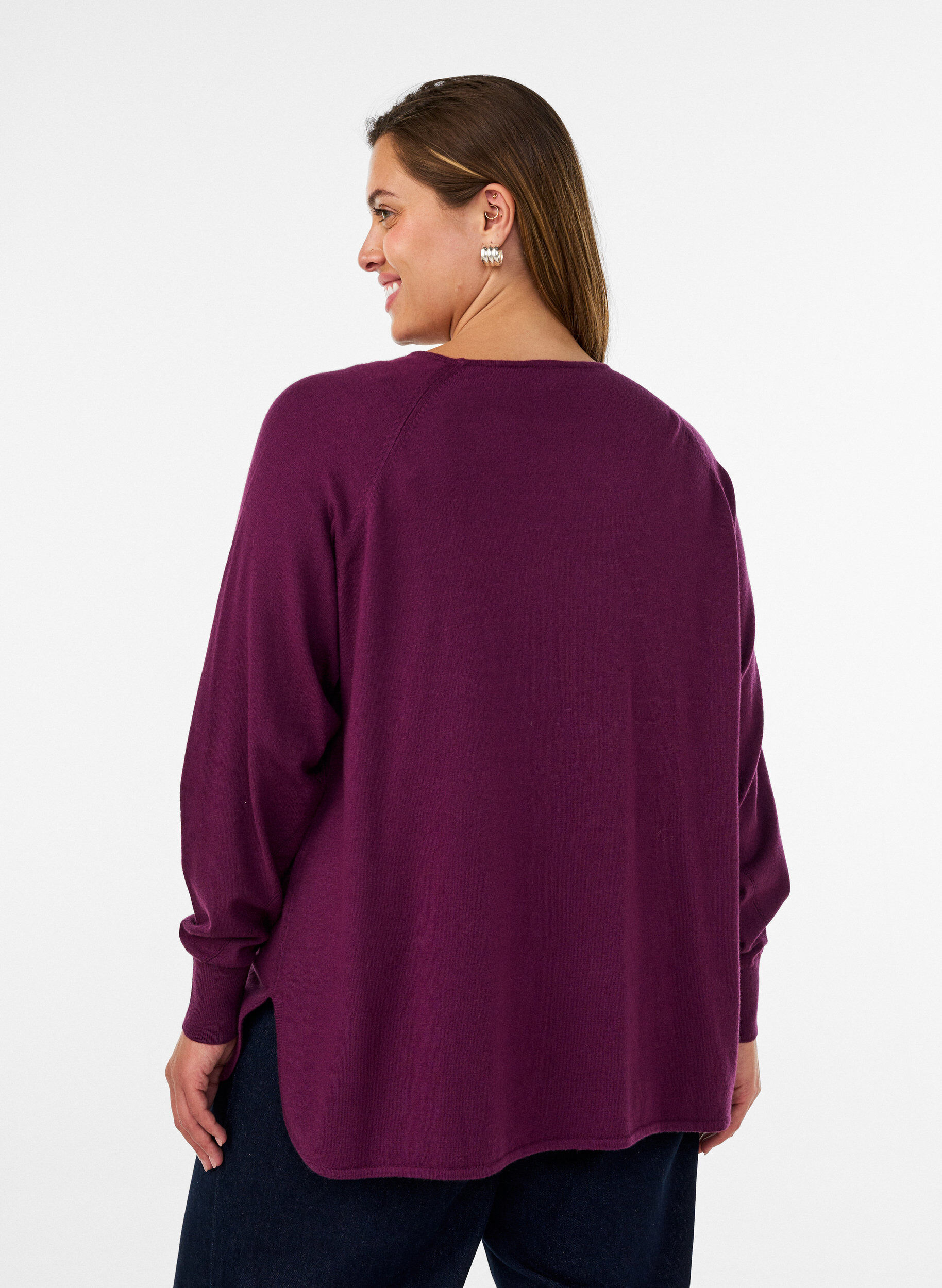 ZizziChemisier en tricot avec col rond et motif tricot, Bordeaux, Model image number 2
