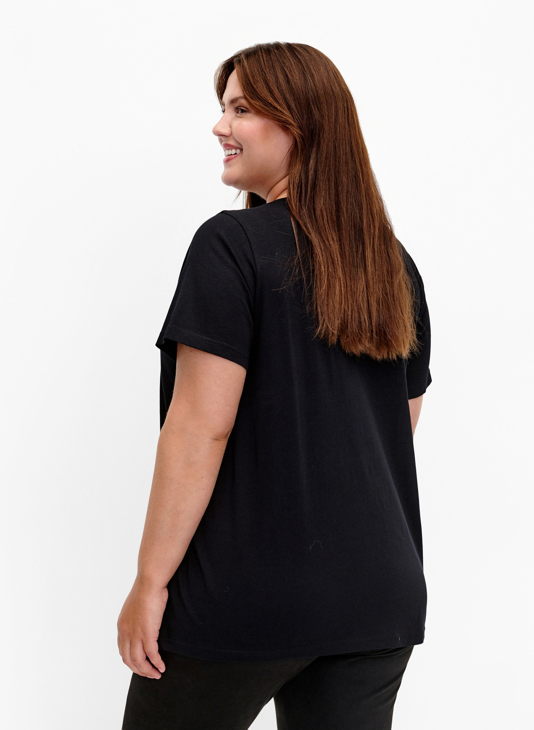 ZizziKatoenen T-shirt met pailletten, Black W. Be free, Model image number 1
