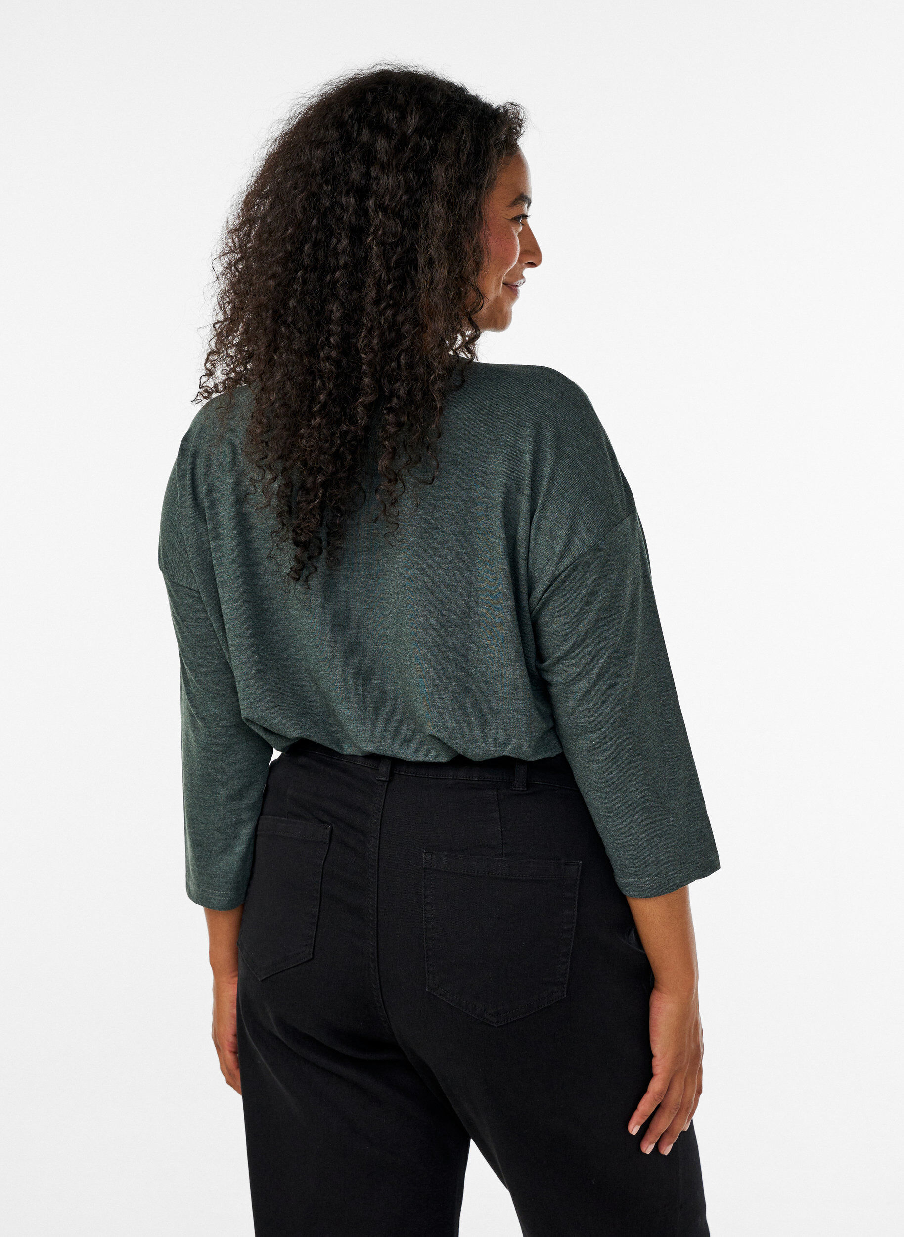 ZizziBlouse en jersey avec manches 3/4, Vert fonc&eacute;, Model image number 2
