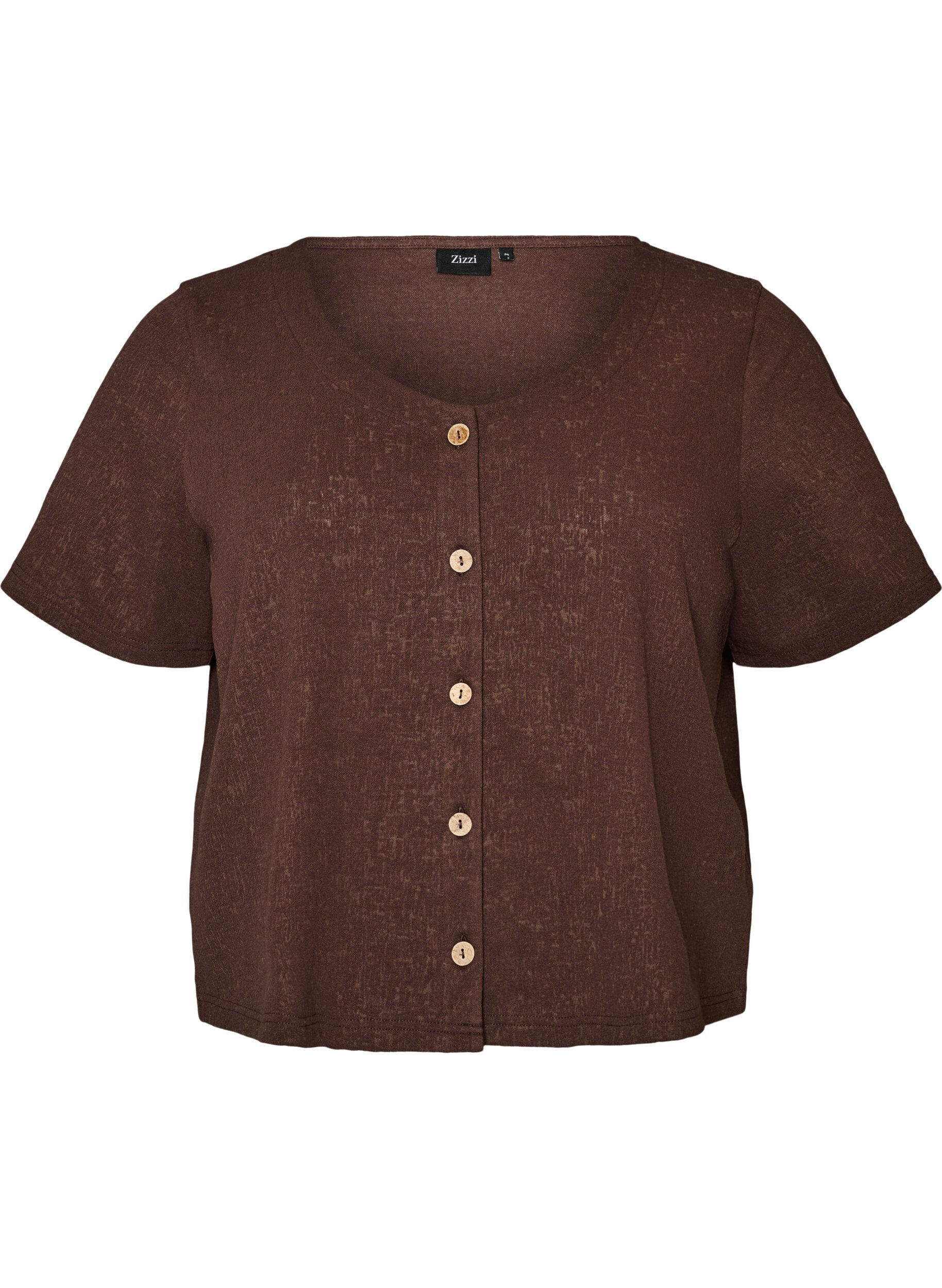 ZizziBlouse en coton textur&eacute; avec fermeture &agrave; boutons, Marron, Packshot image number 0