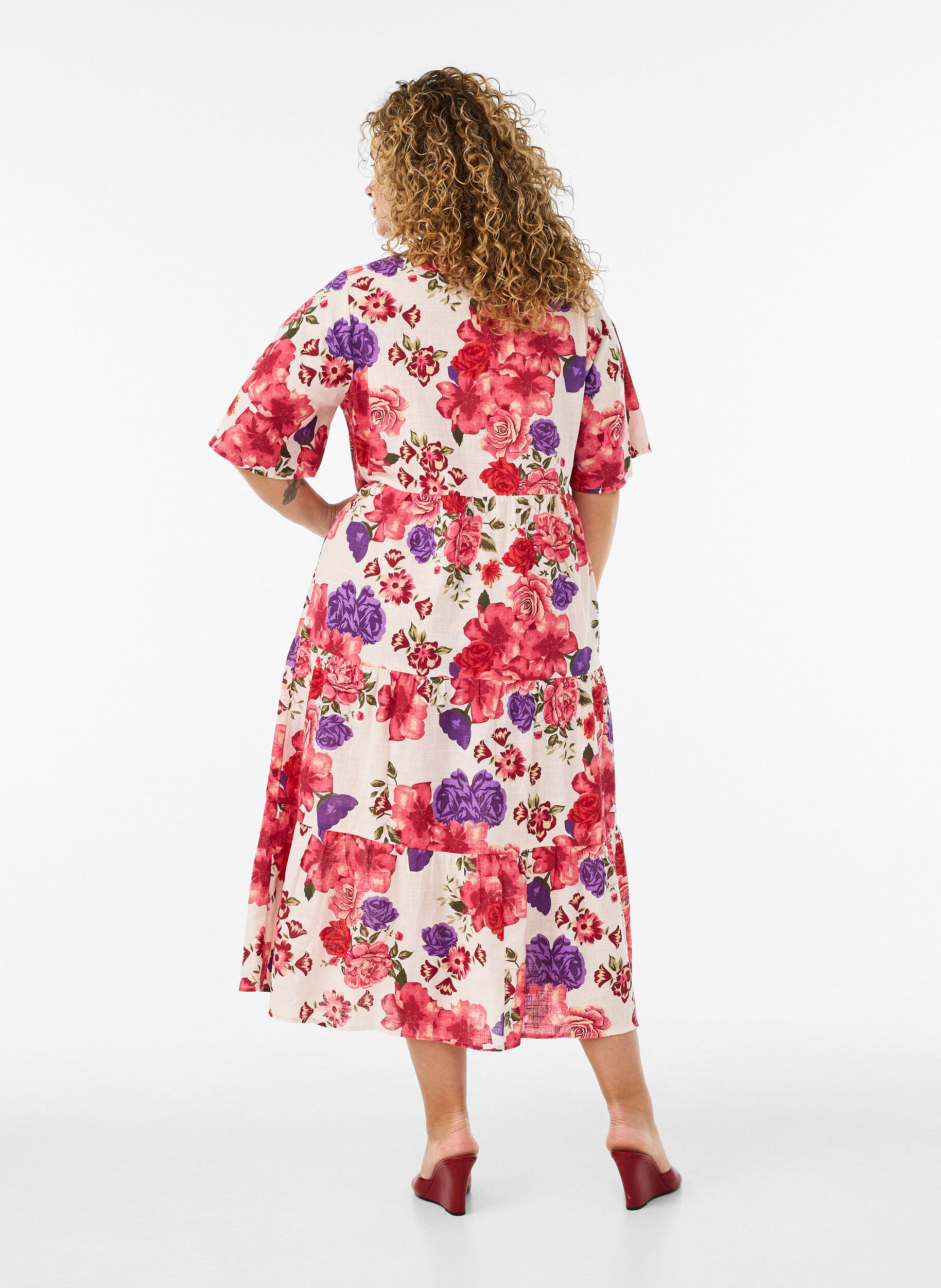 ZizziRobe midi en coton avec imprim&eacute; floral, Rouge, Model image number 1