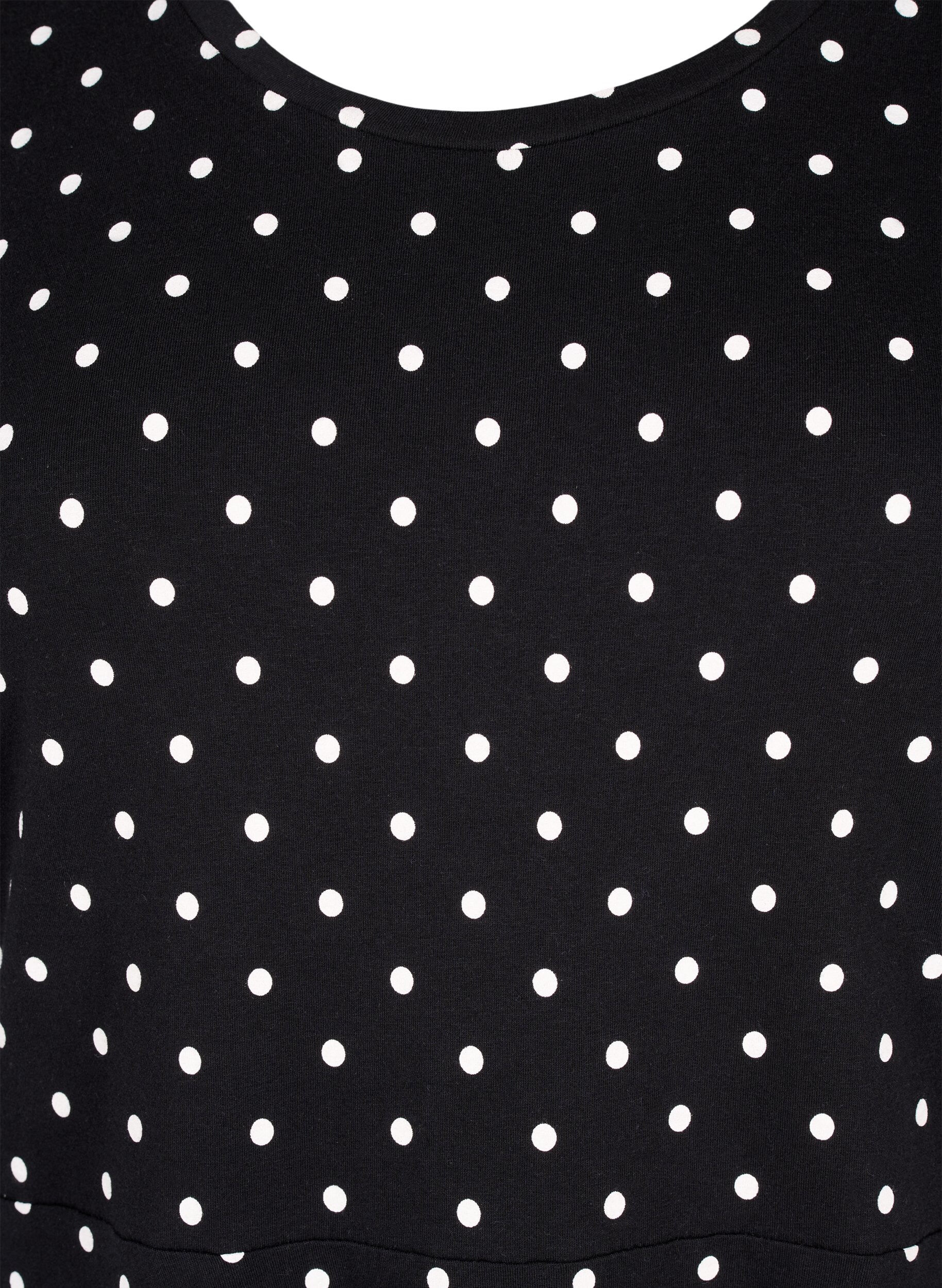 Zizzi Robe en coton &agrave; manches courtes et &agrave; pois, Black w. White Dot, Packshot image number 2
