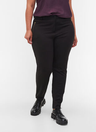 Pantalon moulant avec poches et fermeture éclair, Black, Model image number 2