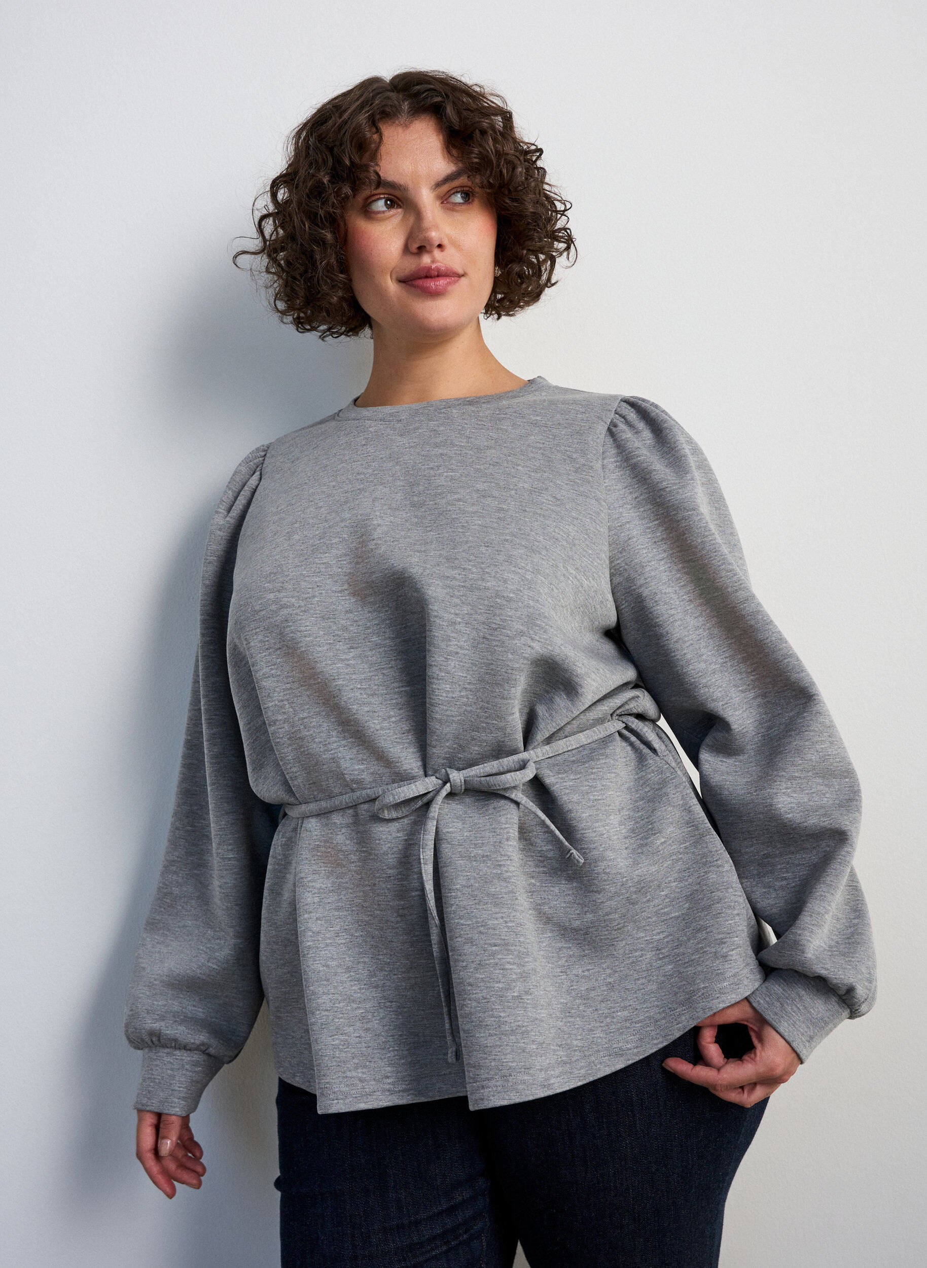 ZizziBlouse avec lien &agrave; nouer et manches bouffantes, Gris, Model image number 3