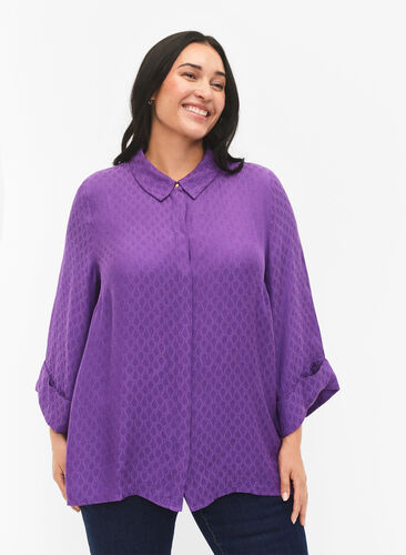 Shirt in viscose met ton-sur-ton patroon, Lavender Violet, Model image number 0