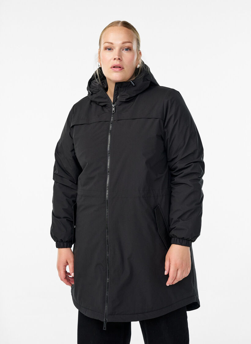 Parka matelassée légère à capuche, Noir, Model image number 0