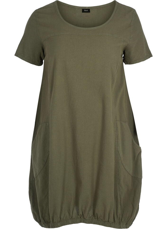 Robe en coton &agrave; manches courtes, Vert, Packshot image number 0