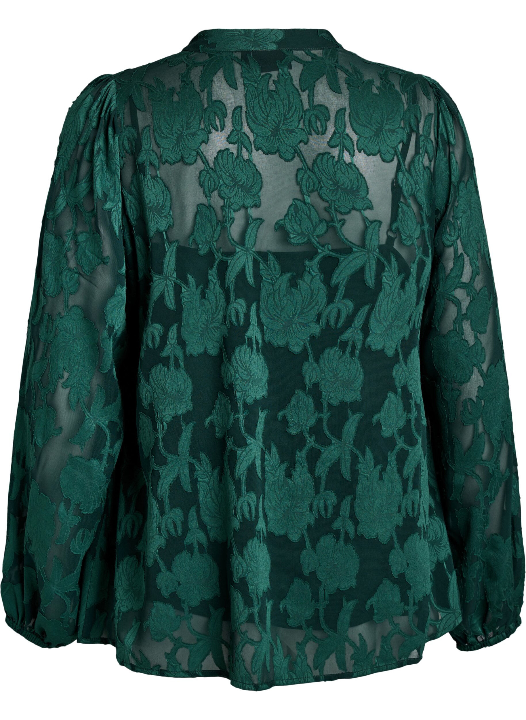 Zizzi Blouse avec boutons et motif fleuri, Vert fonc&eacute;, Packshot image number 1