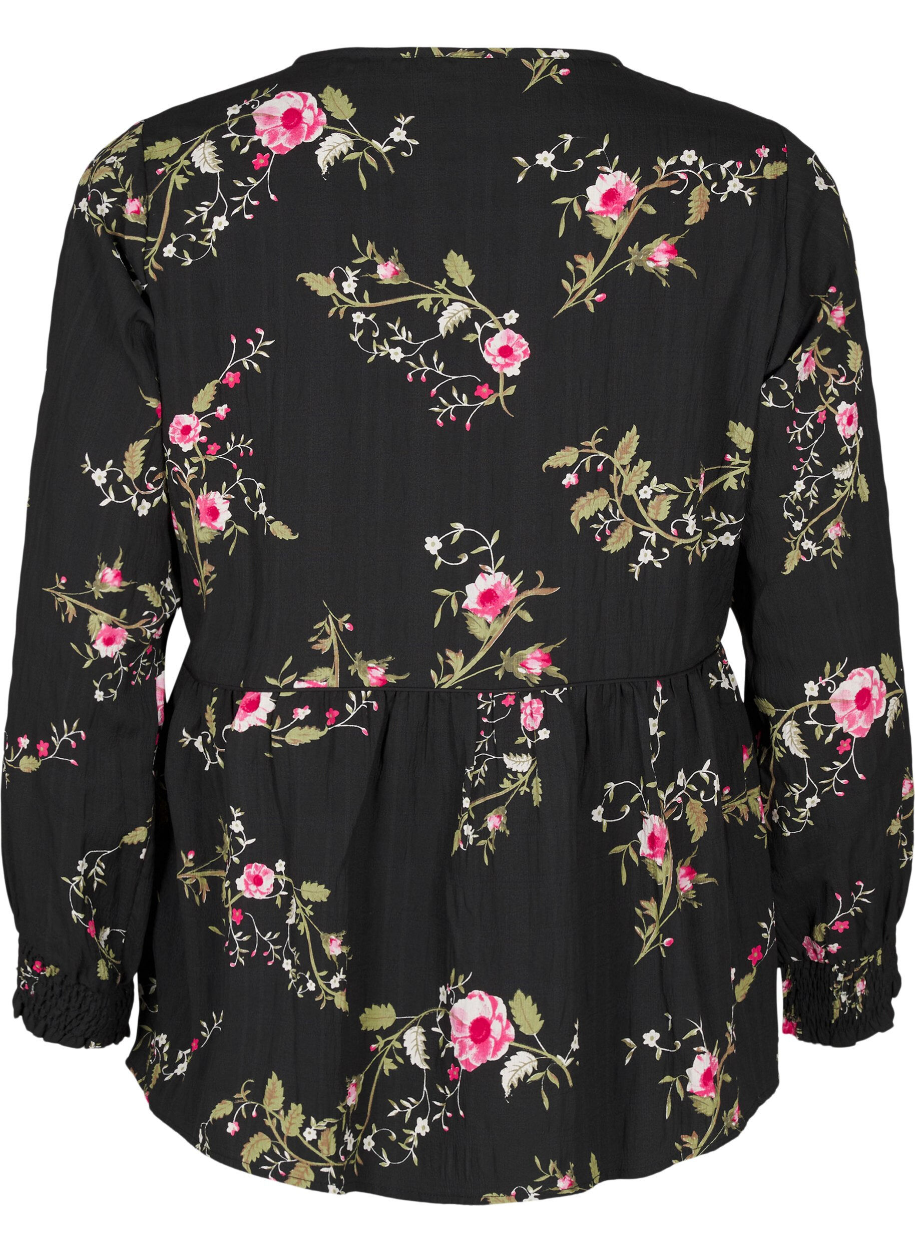 ZizziChemisier &agrave; manches longues avec imprim&eacute; floral, Noir, Packshot image number 1