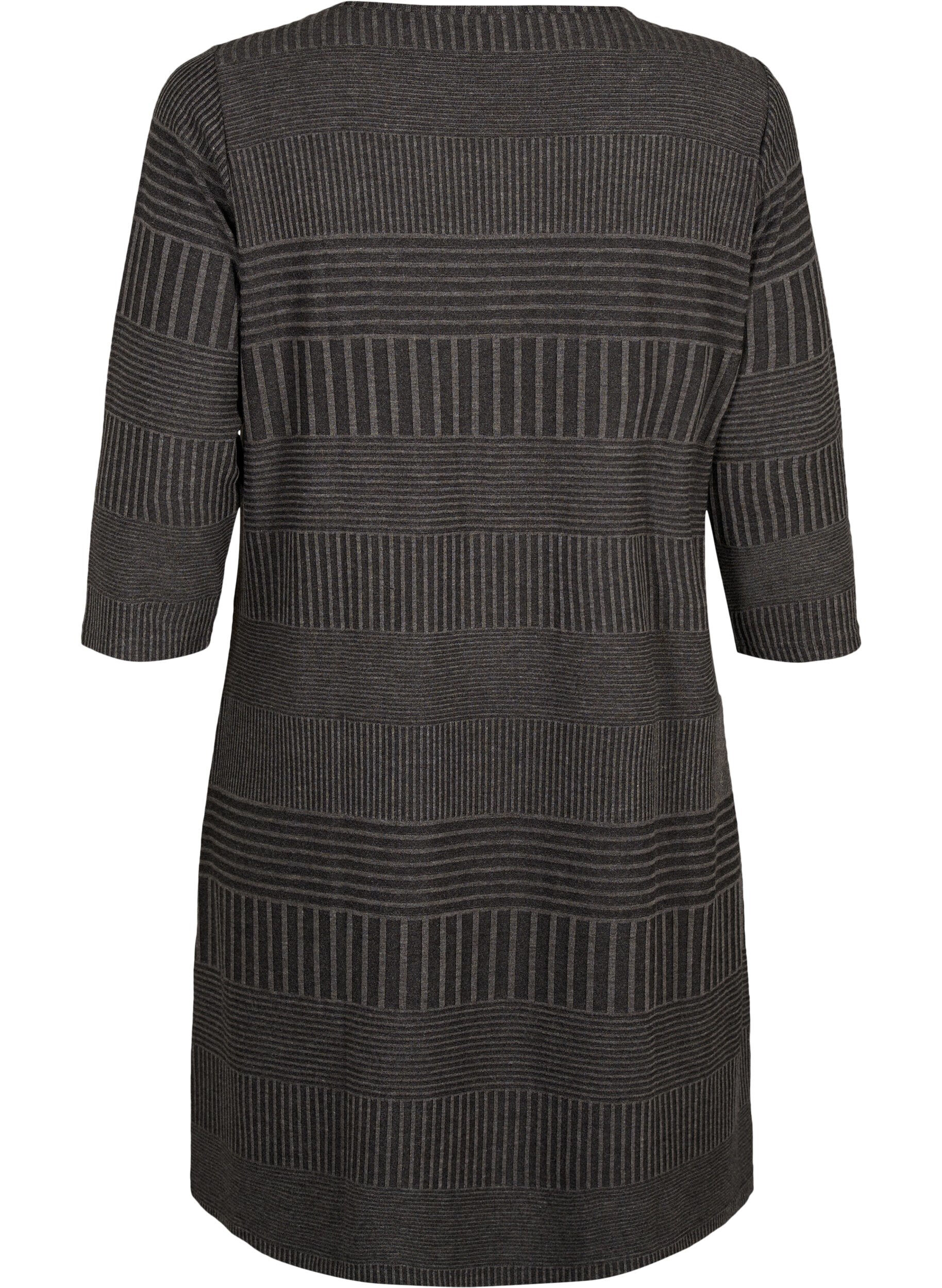 Zizzi Robe avec manches 3/4 et motif ray&eacute;, Dark Grey M&eacute;lange, Packshot image number 1