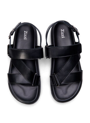 Leren sandaal met brede pasvorm en verstelbare bandjes, Black, Packshot image number 2