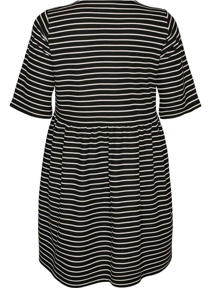 Robe avec texture c&ocirc;tel&eacute;e et taille empire, Blanc, Packshot image number 1