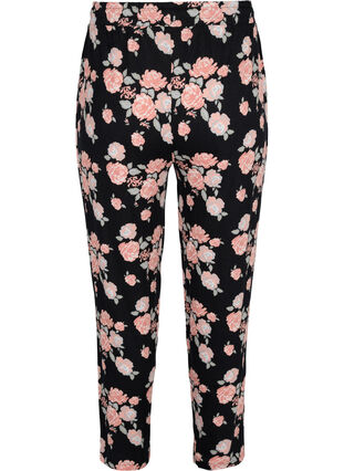 Pantalon de pyjama en viscose fleuri, Black Flower AOP, Packshot image number 1