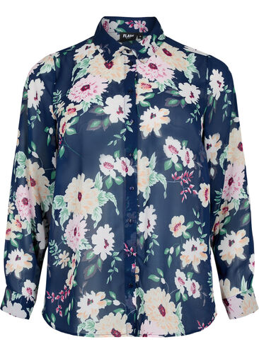 FLASH - Shirt met lange mouwen en bloemenprint, Navy Flower, Packshot image number 0