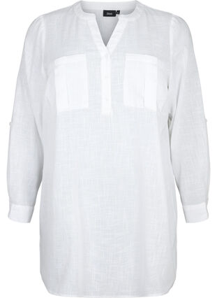 Tunique en coton à manches 3/4, Bright White, Packshot image number 0